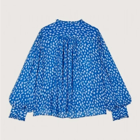 ba&sh Ruffle Bingo Giraffe Print Sheet Blouse Blue - Picture 4 of 12
